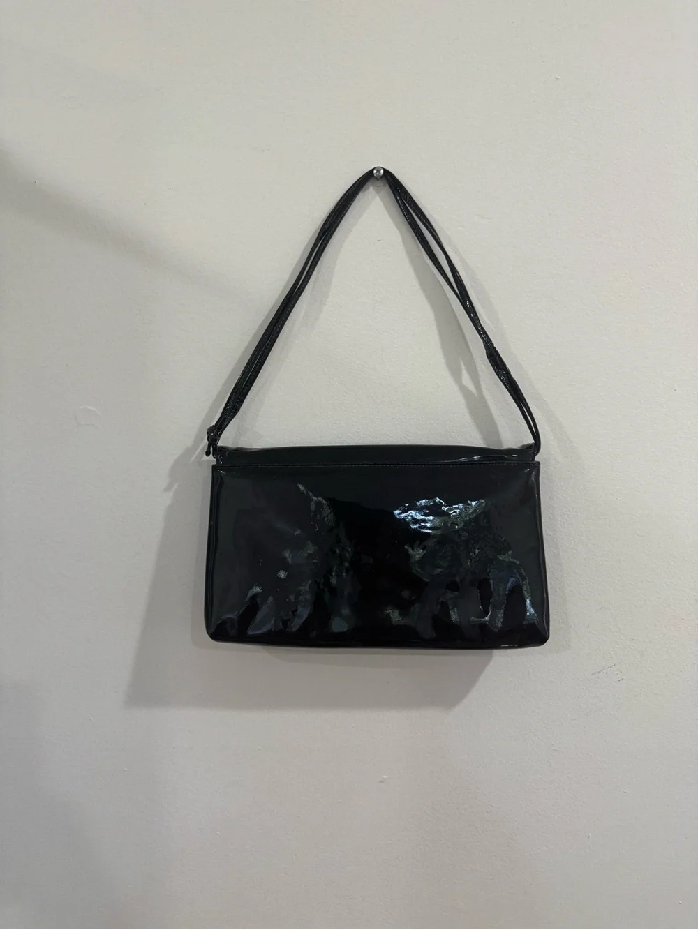 Vintage Black Patent Shoulder Bag leather clutch unique design